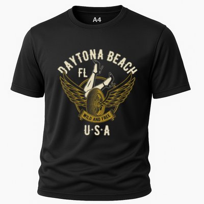 Daytona Beach Fl Legs In Heels Hotrod Biker Wings Design Cooling Performance Crew T-Shirt