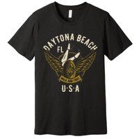 Daytona Beach Fl Legs In Heels Hotrod Biker Wings Design Premium T-Shirt