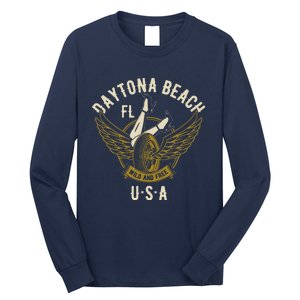 Daytona Beach Fl Legs In Heels Hotrod Biker Wings Design Long Sleeve Shirt