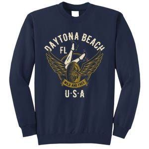 Daytona Beach Fl Legs In Heels Hotrod Biker Wings Design Tall Sweatshirt