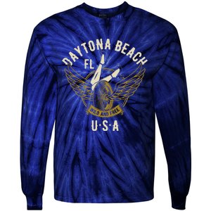 Daytona Beach Fl Legs In Heels Hotrod Biker Wings Design Tie-Dye Long Sleeve Shirt