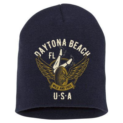 Daytona Beach Fl Legs In Heels Hotrod Biker Wings Design Short Acrylic Beanie