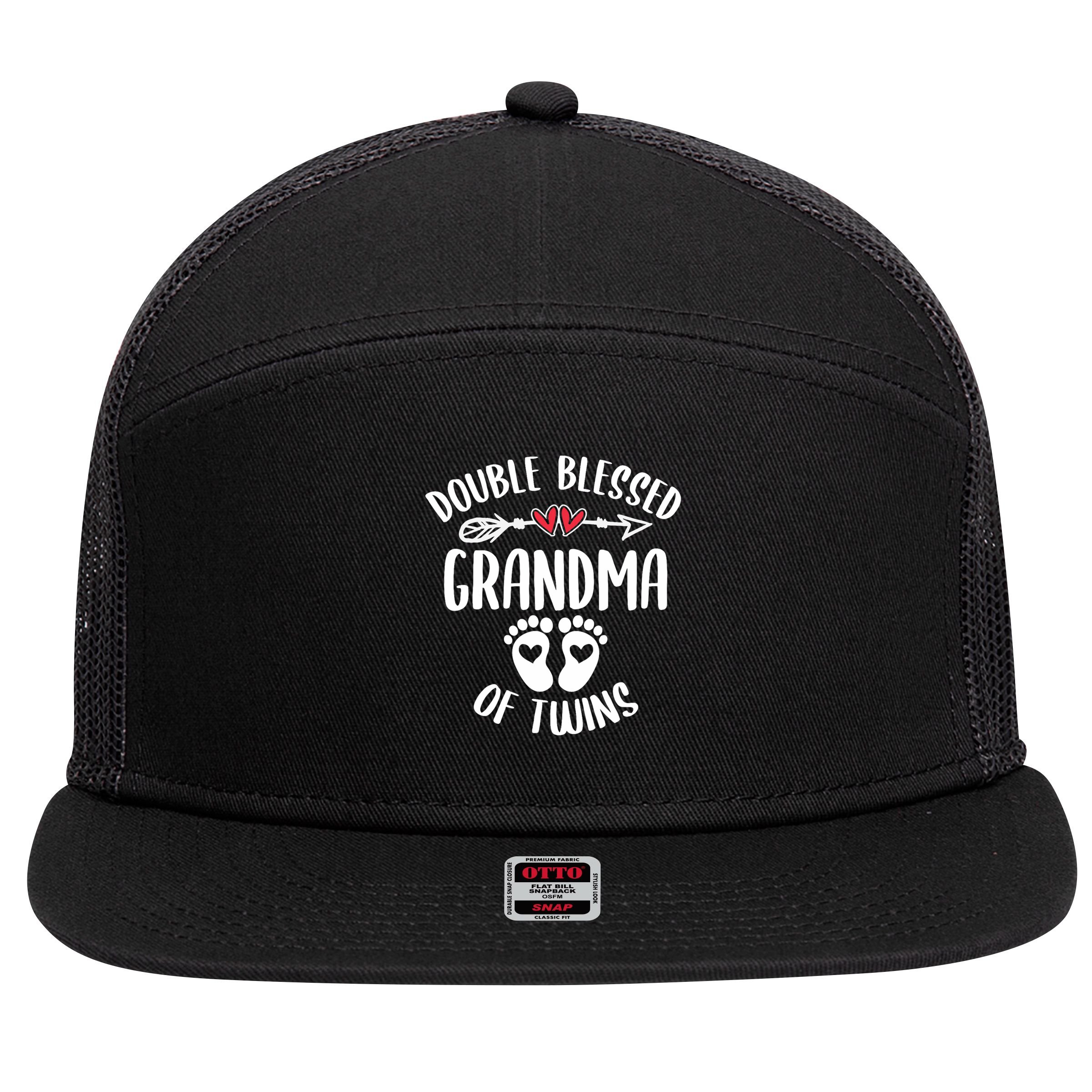 Double Blessed Grandma Of Twins Funny Twin Grandmother 7 Panel Mesh Trucker Snapback Hat