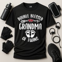 Double Blessed Grandma Of Twins Funny Twin Grandmother Cooling Performance Crew T-Shirt