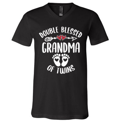 Double Blessed Grandma Of Twins Funny Twin Grandmother V-Neck T-Shirt