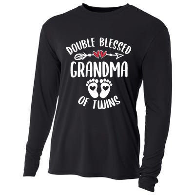 Double Blessed Grandma Of Twins Funny Twin Grandmother Cooling Performance Long Sleeve Crew