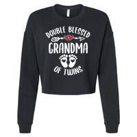 Double Blessed Grandma Of Twins Funny Twin Grandmother Cropped Pullover Crew