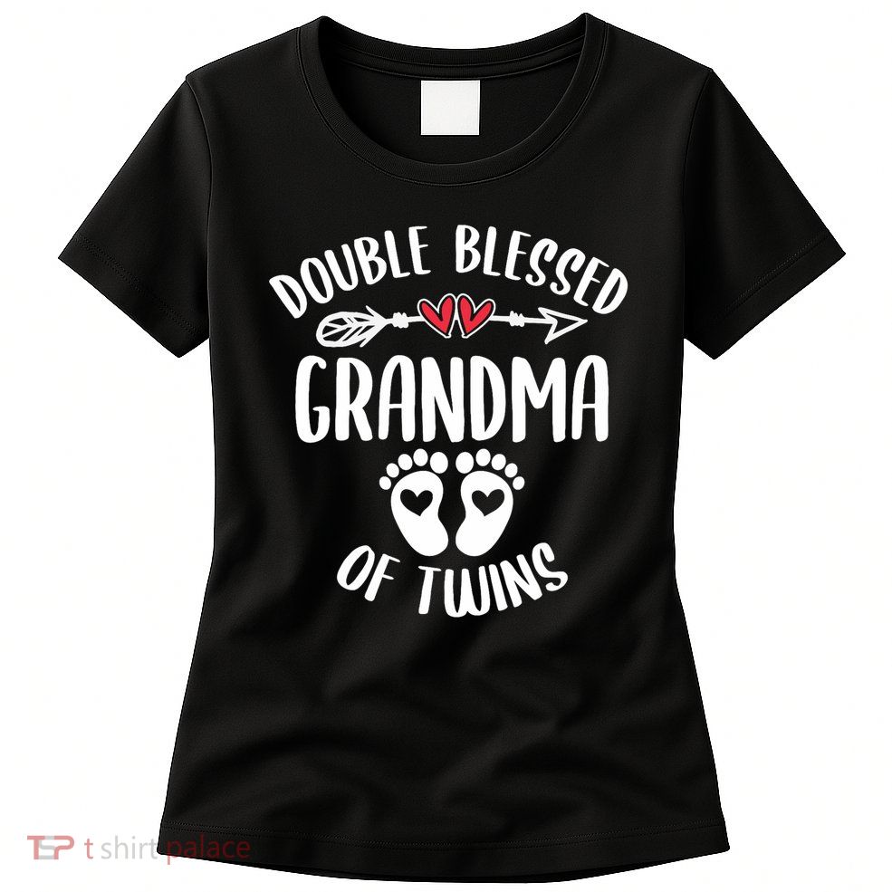 Double Blessed Grandma Of Twins Funny Twin Grandmother Womens T-Shirt