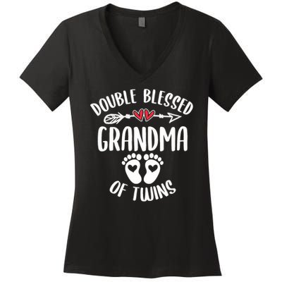 Double Blessed Grandma Of Twins Funny Twin Grandmother Women's V-Neck T-Shirt