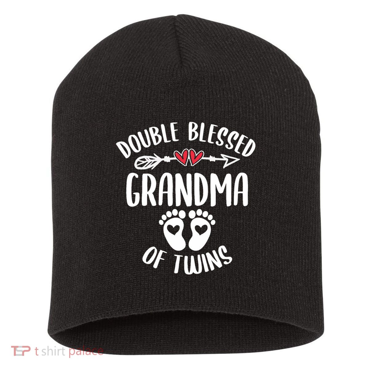 Double Blessed Grandma Of Twins Funny Twin Grandmother Short Acrylic Beanie