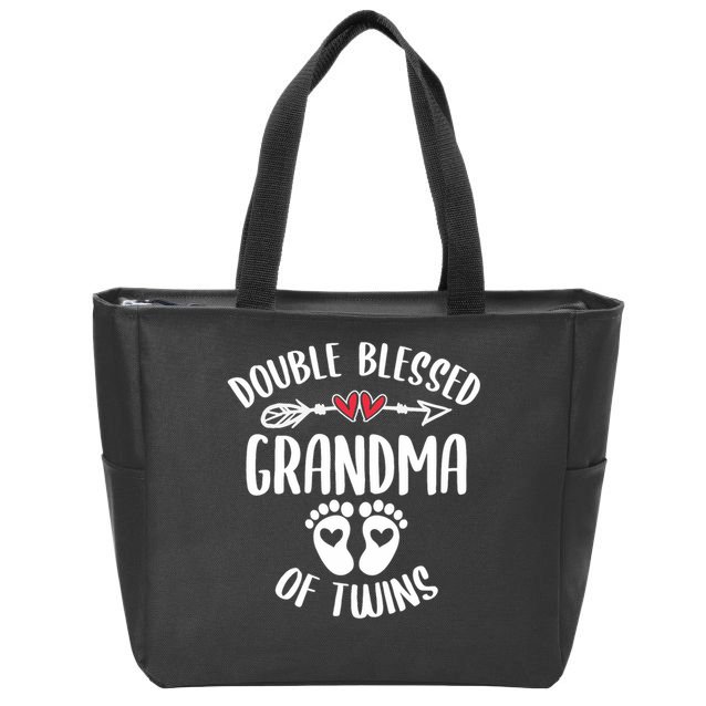 Double Blessed Grandma Of Twins Funny Twin Grandmother Zip Tote Bag