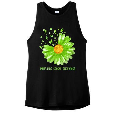 Daisy Butterfly Green Ribbon Lymphoma Cancer Awareness Gift Ladies PosiCharge Tri-Blend Wicking Tank