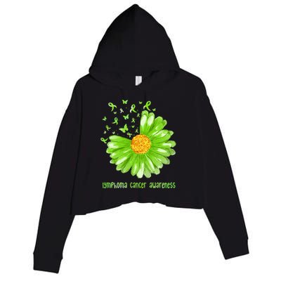 Daisy Butterfly Green Ribbon Lymphoma Cancer Awareness Gift Crop Fleece Hoodie