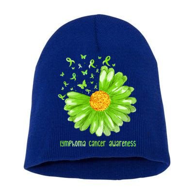 Daisy Butterfly Green Ribbon Lymphoma Cancer Awareness Gift Short Acrylic Beanie