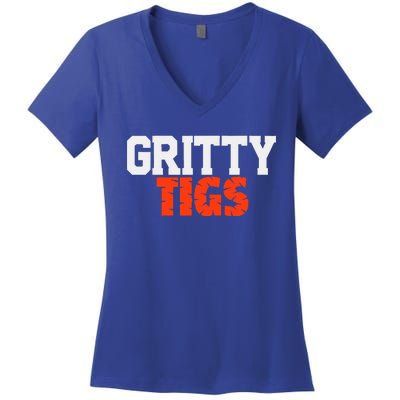 Detroit Baseball Gritty Tigs Women's V-Neck T-Shirt