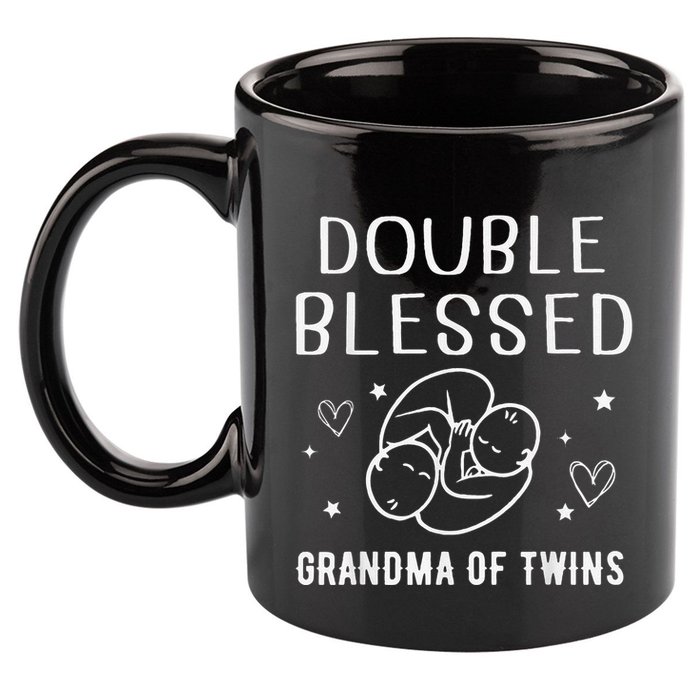 Double Blessed Grandma Of Twins Nana Grandmother Funny 11oz C Handle Ceramic Mug