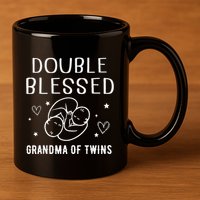 Double Blessed Grandma Of Twins Nana Grandmother Funny 11oz C Handle Ceramic Mug