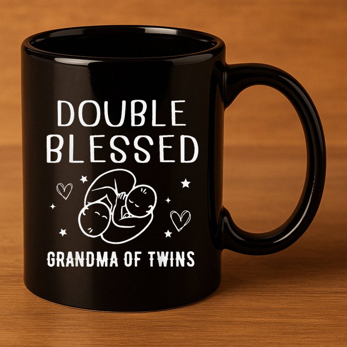 Double Blessed Grandma Of Twins Nana Grandmother Funny 11oz C Handle Ceramic Mug