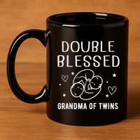 Double Blessed Grandma Of Twins Nana Grandmother Funny 11oz C Handle Ceramic Mug