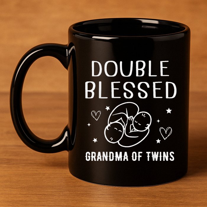 Double Blessed Grandma Of Twins Nana Grandmother Funny 11oz C Handle Ceramic Mug