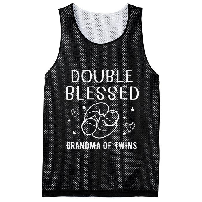 Double Blessed Grandma Of Twins Nana Grandmother Funny Mesh Reversible Basketball Jersey Tank