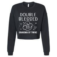 Double Blessed Grandma Of Twins Nana Grandmother Funny Cropped Pullover Crew