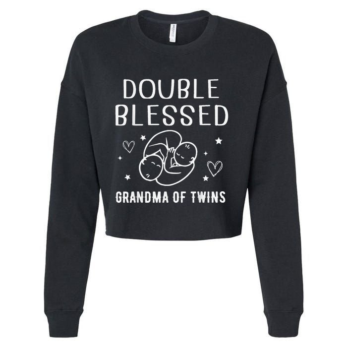 Double Blessed Grandma Of Twins Nana Grandmother Funny Cropped Pullover Crew