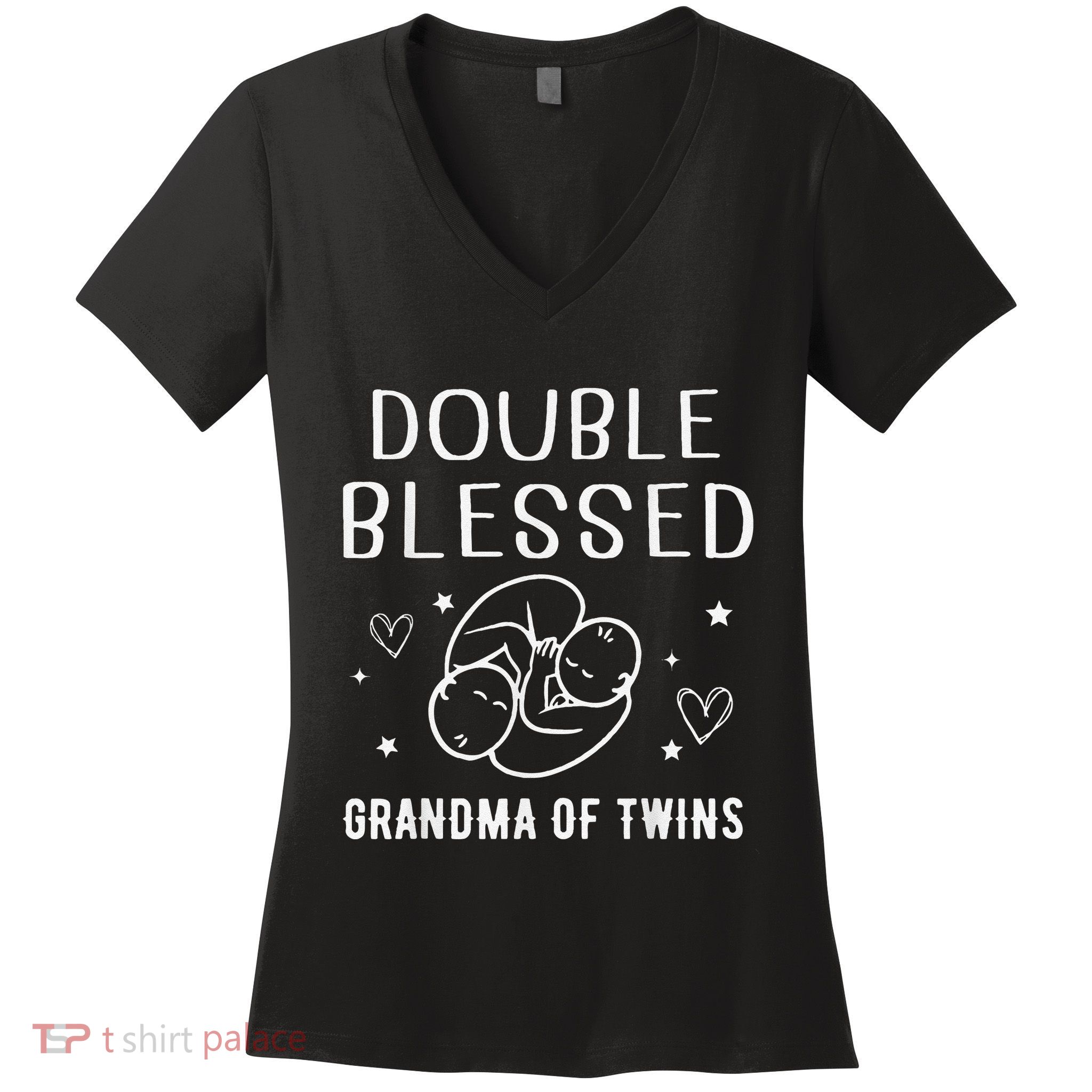 Double Blessed Grandma Of Twins Nana Grandmother Funny Women's V-Neck T-Shirt