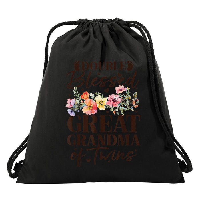 Double Blessed Great Grandma Of Twins Funny Twin Drawstring Bag