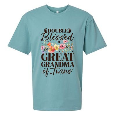 Double Blessed Great Grandma Of Twins Funny Twin Sueded Cloud Jersey T-Shirt