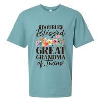 Double Blessed Great Grandma Of Twins Funny Twin Sueded Cloud Jersey T-Shirt