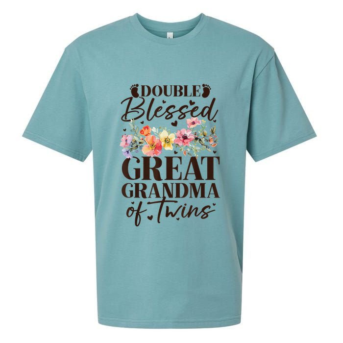 Double Blessed Great Grandma Of Twins Funny Twin Sueded Cloud Jersey T-Shirt