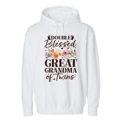 Double Blessed Great Grandma Of Twins Funny Twin Garment-Dyed Fleece Hoodie