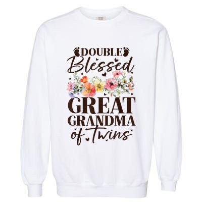 Double Blessed Great Grandma Of Twins Funny Twin Garment-Dyed Sweatshirt