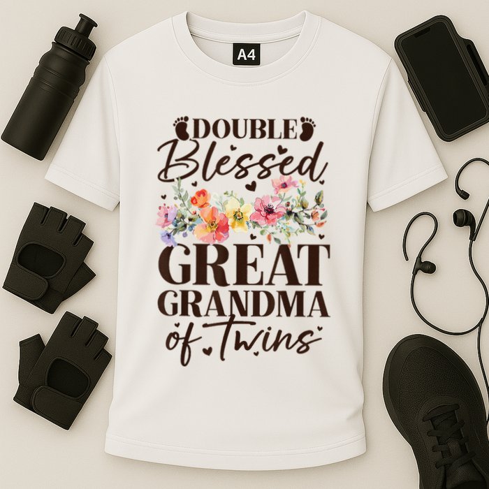 Double Blessed Great Grandma Of Twins Funny Twin Performance Shirt