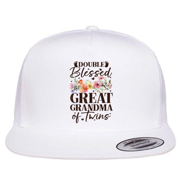 Double Blessed Great Grandma Of Twins Funny Twin Flat Bill Trucker Hat