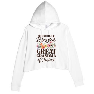 Double Blessed Great Grandma Of Twins Funny Twin Crop Fleece Hoodie