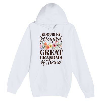 Double Blessed Great Grandma Of Twins Funny Twin Premium Pullover Hoodie