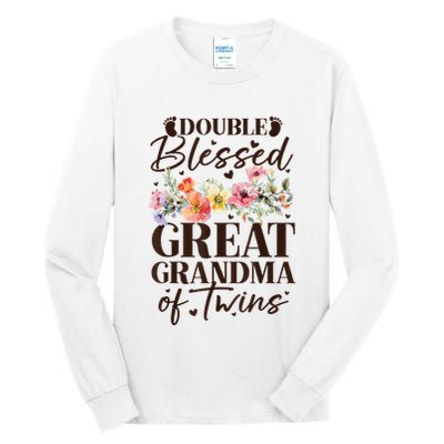 Double Blessed Great Grandma Of Twins Funny Twin Tall Long Sleeve T-Shirt