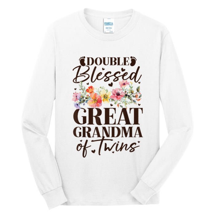 Double Blessed Great Grandma Of Twins Funny Twin Tall Long Sleeve T-Shirt
