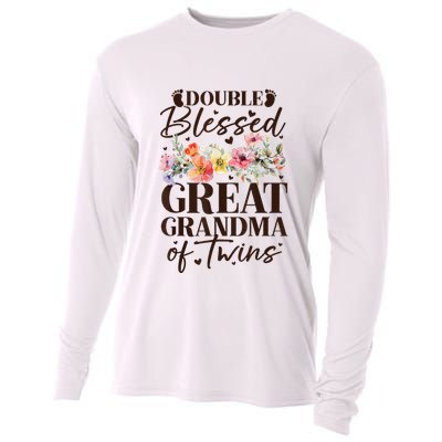 Double Blessed Great Grandma Of Twins Funny Twin Cooling Performance Long Sleeve Crew