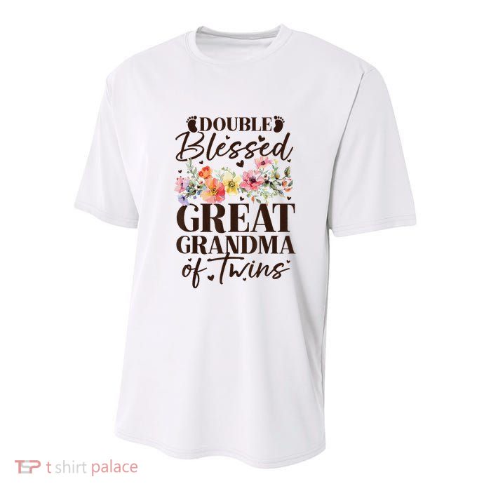 Double Blessed Great Grandma Of Twins Funny Twin Youth Performance Sprint T-Shirt