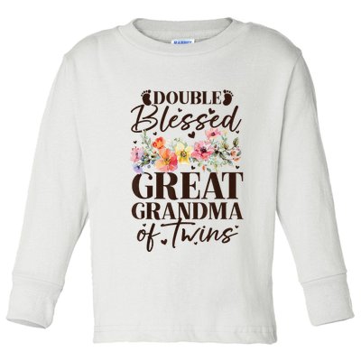 Double Blessed Great Grandma Of Twins Funny Twin Toddler Long Sleeve Shirt