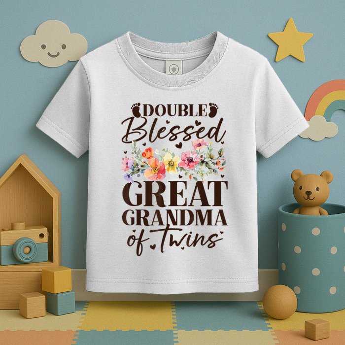 Double Blessed Great Grandma Of Twins Funny Twin Toddler T-Shirt