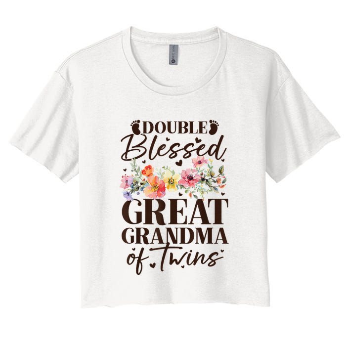 Double Blessed Great Grandma Of Twins Funny Twin Women's Crop Top Tee
