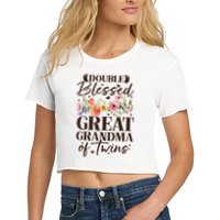 Double Blessed Great Grandma Of Twins Funny Twin Women's Crop Top Tee