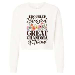 Double Blessed Great Grandma Of Twins Funny Twin Cropped Pullover Crew