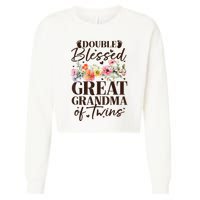 Double Blessed Great Grandma Of Twins Funny Twin Cropped Pullover Crew