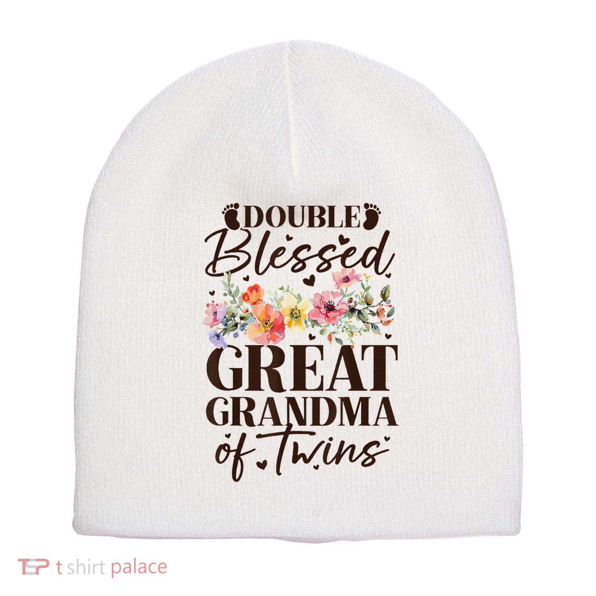 Double Blessed Great Grandma Of Twins Funny Twin Short Acrylic Beanie