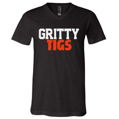 Detroit Baseball Gritty Tigs V-Neck T-Shirt